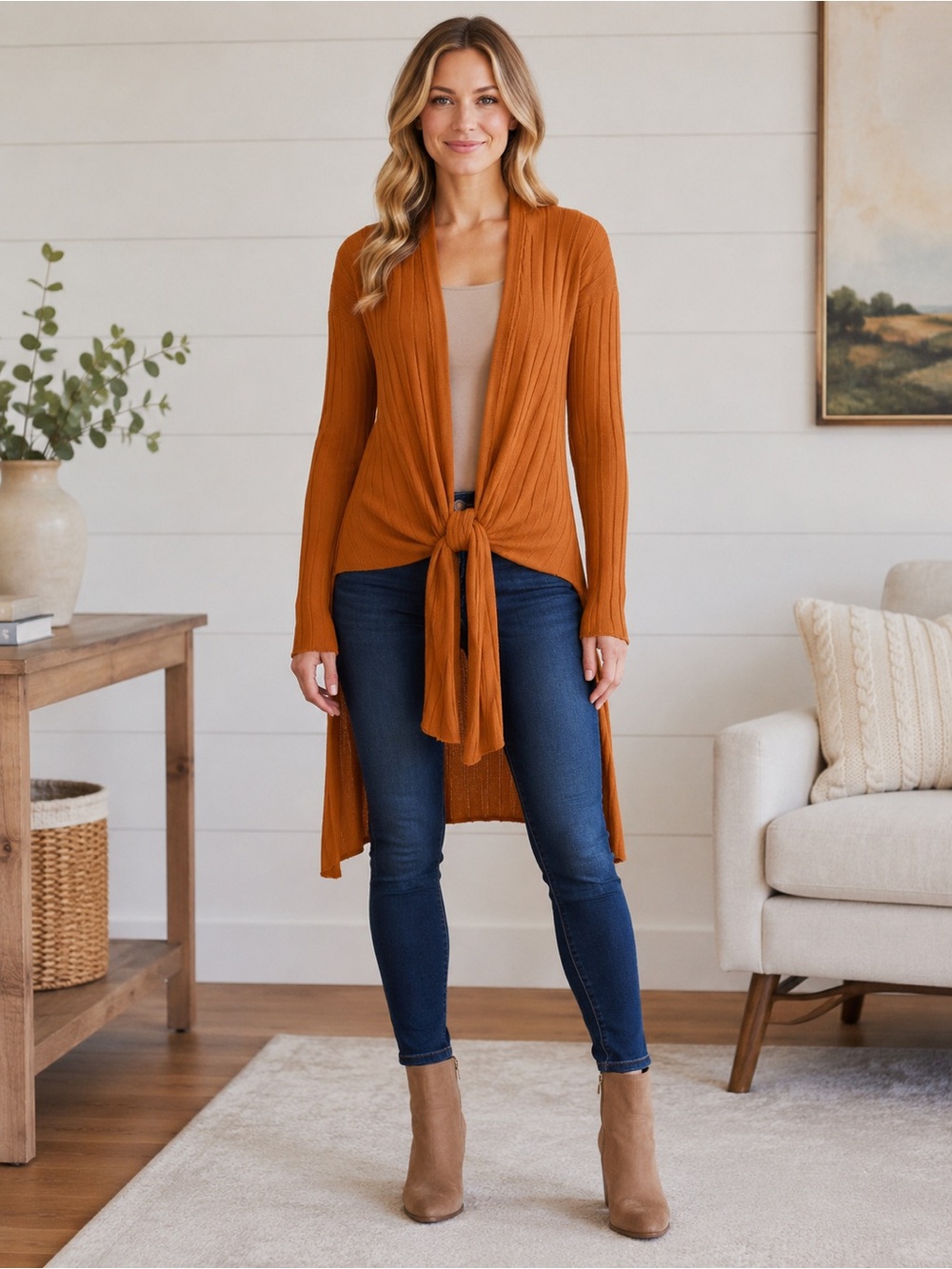 Free People Swing Out Duster Cardigan.
Open-Front Long Ribbed Size L